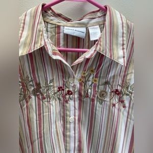 Alfred Dunner vintage Stripe Floral Button Front long sleeve